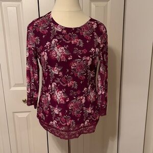 No Boundaries Burgundy Floral Lace Blouse